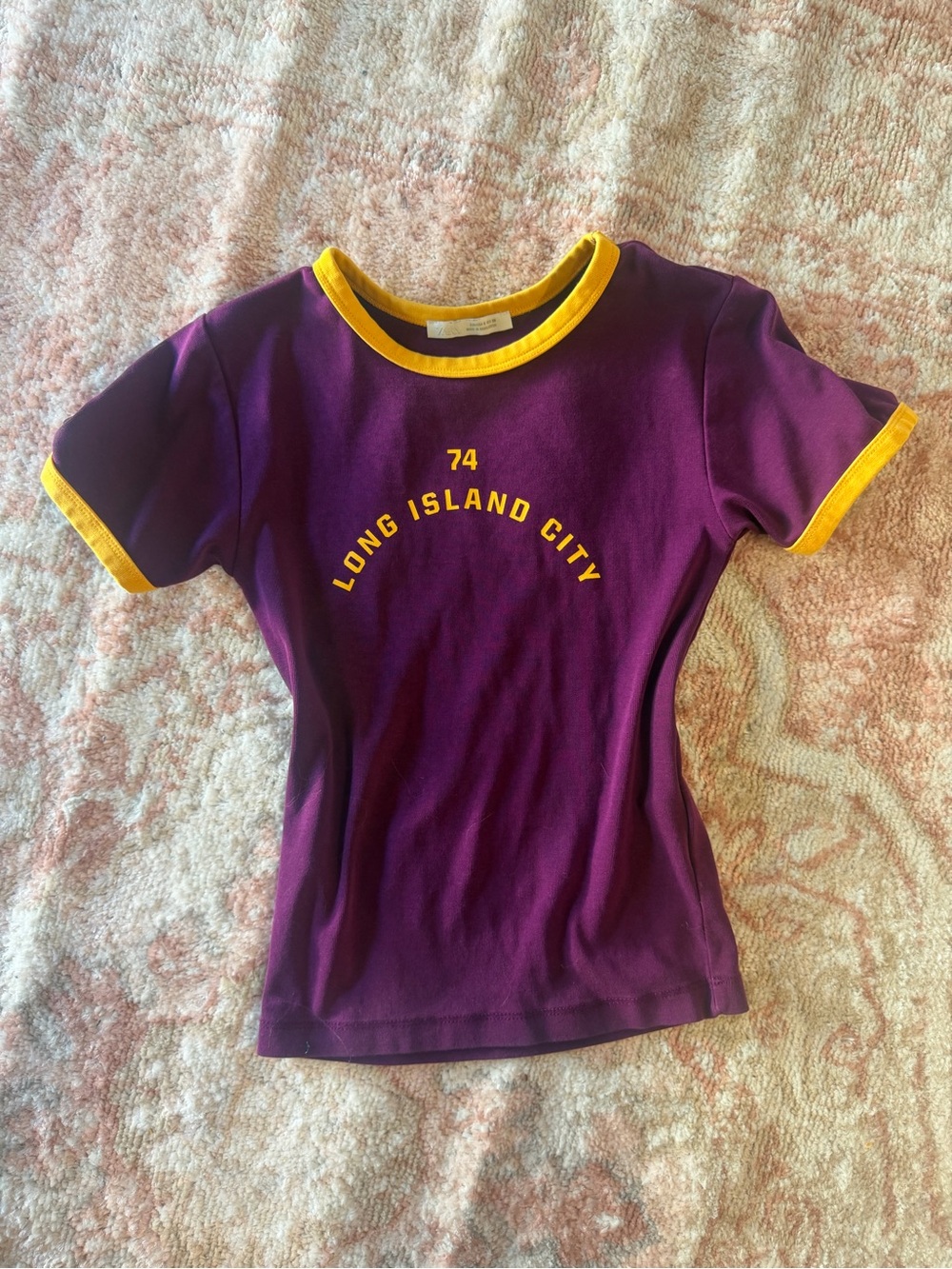 ‘Long Island City' Ringer Tee with Yellow Trim